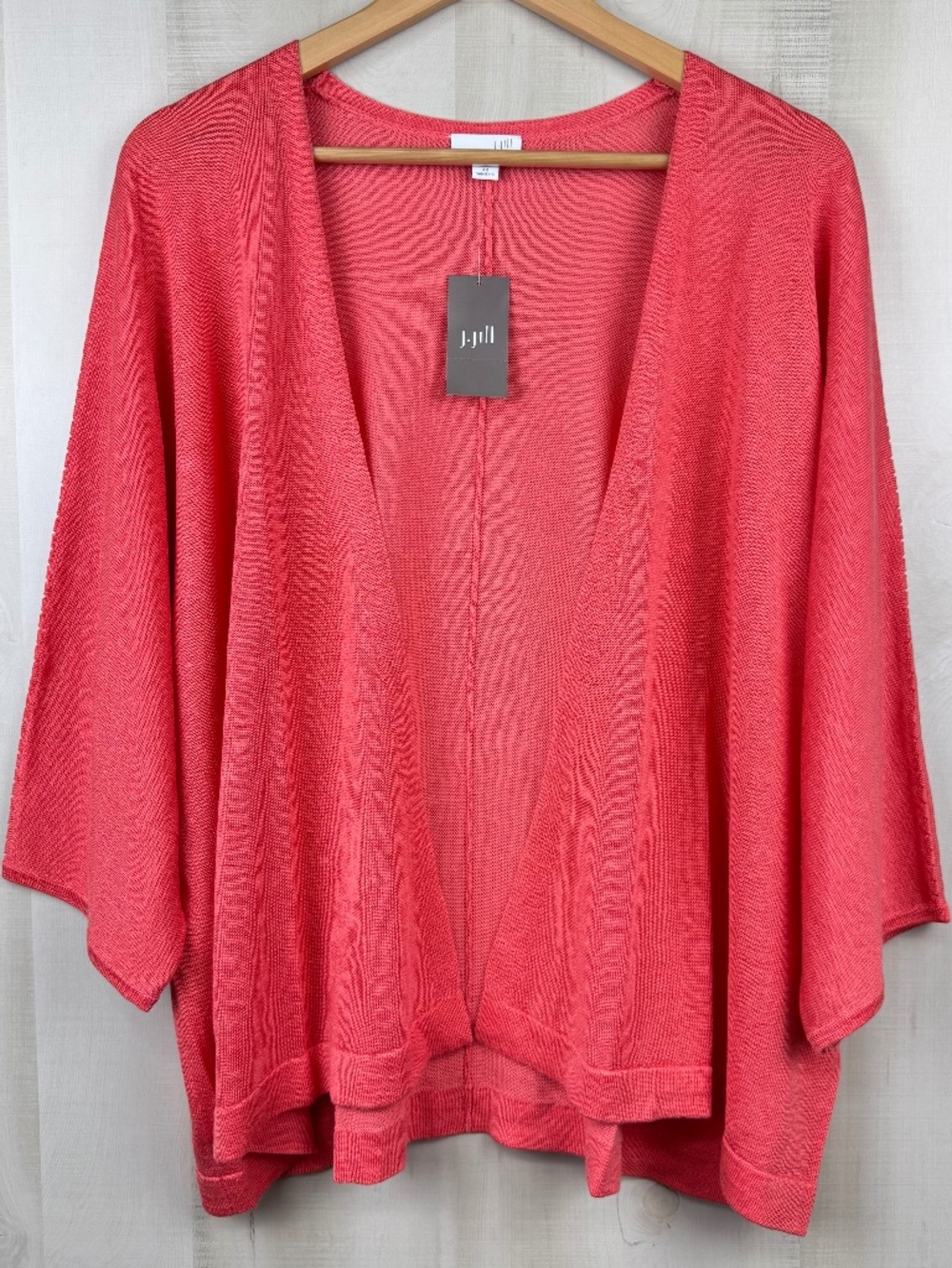 NWT J Jill Womens 3/4 Sleeve Open Cardigan Linen Blend Coral Pink Lightweight 4X